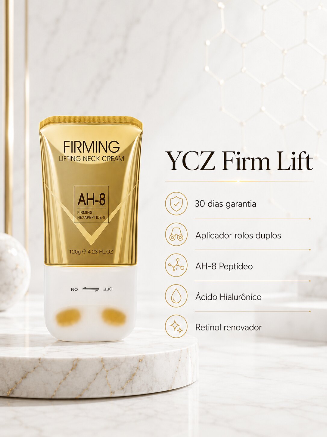 YCZ Firm — Creme firmador que devolve firmeza e elasticidade ao pescoço e colo em até 7 dias